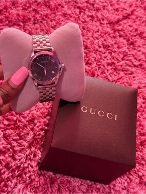 GUCCI 126.4 G-Timeless Date Grey Dial Steel Watch W/ Box